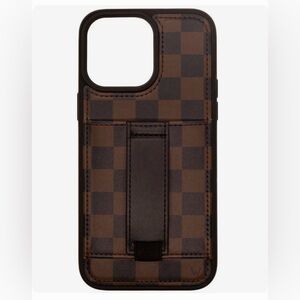 Walli Case Chelsea Check Brown Checkered Phone Case with Card Pocket and Strap.